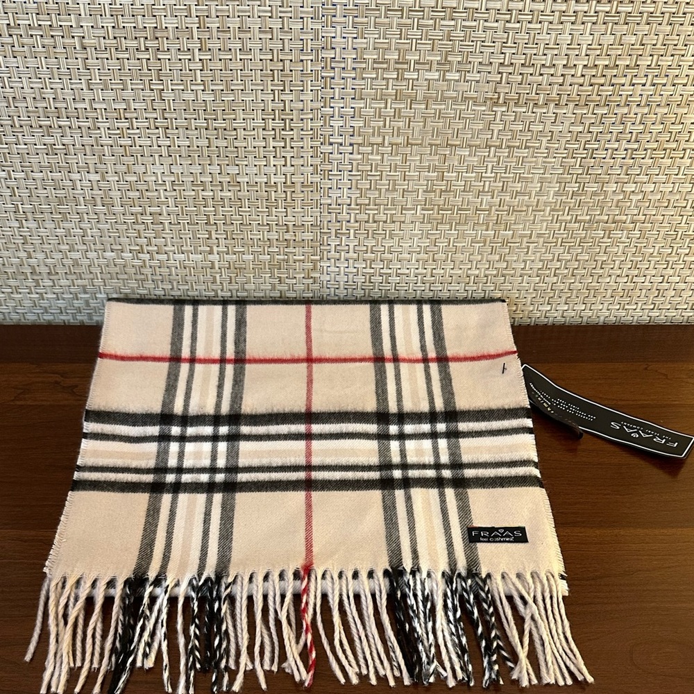 🌟HP🌟Beige Check Plaid Tartan Feel Cashmink  Scarf by FRAAS Made in Germany